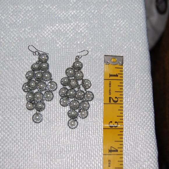 Pearl Like Dangling Wire Earrings - Picture 2 of 5